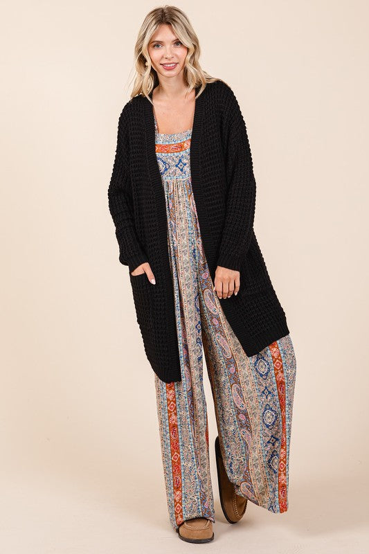 Mittoshop Open Front Long Sleeve Longline Cardigan-S/M/L