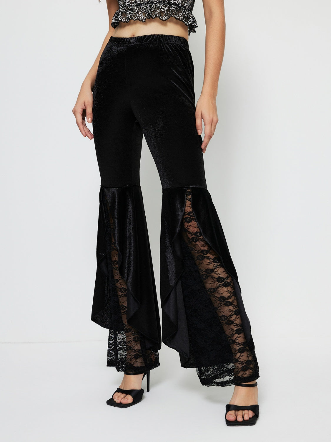 Velvety High Waist Lace Flare Pants-SMALL-XL