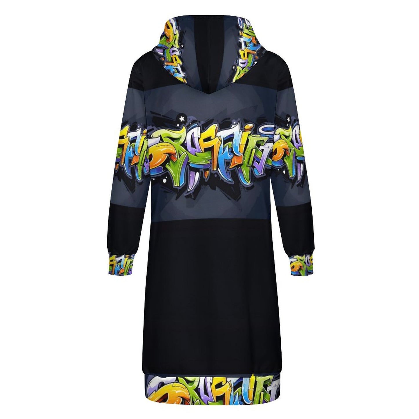 COLORFUL GRAFFITI Full Zipper Long Sleeve Hoodie Dress-SMALL-5XL
