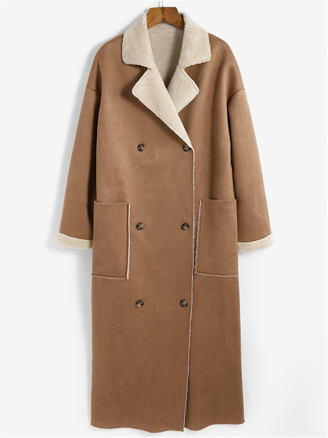 Plus Size Drop Shoulder Sherpa Longline Coat-1XL-5XL