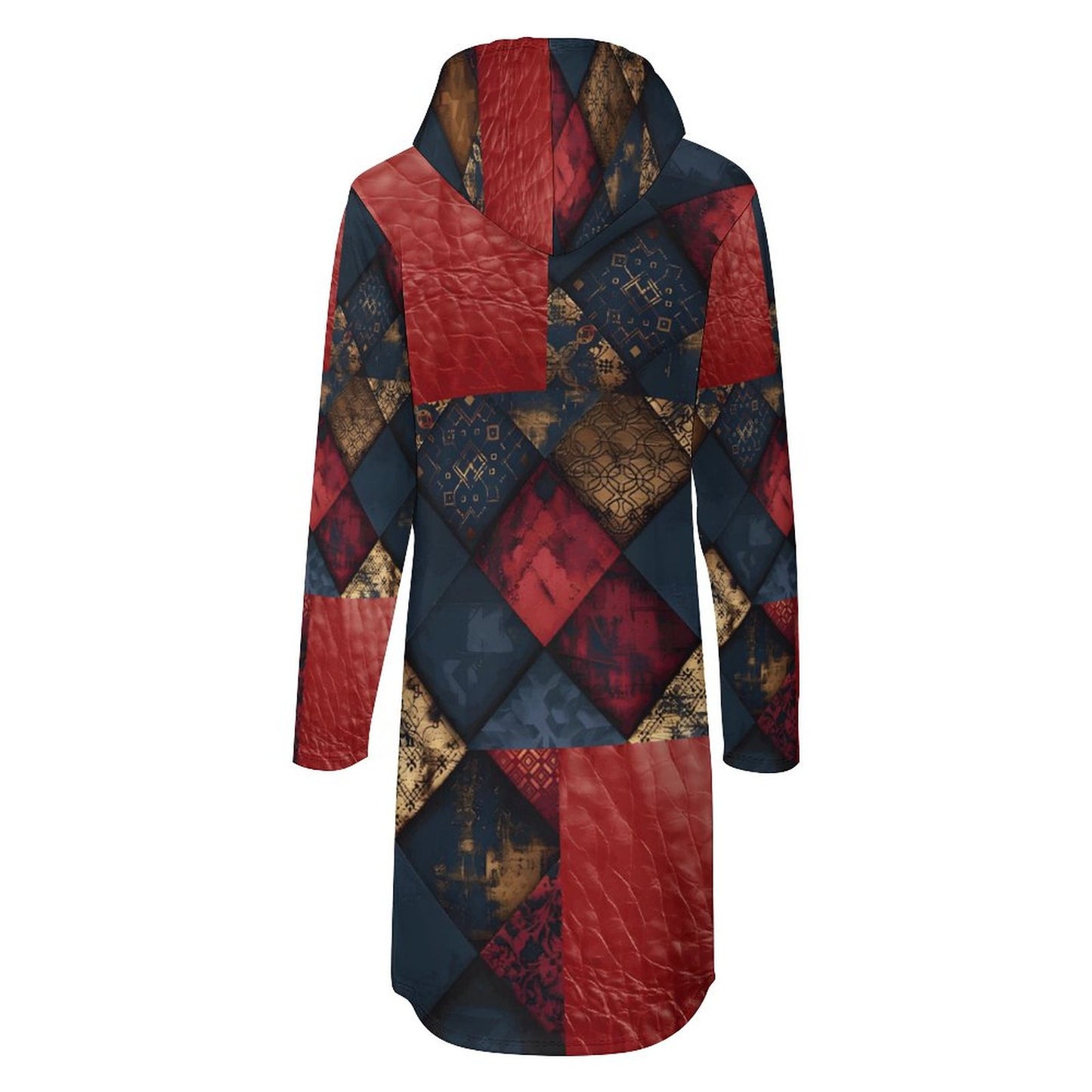 TRIANGLES & LEATHER Long Sleeve Hoodie Dress-SMALL-5XL