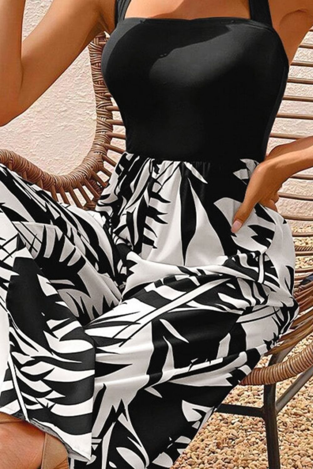 Printed Halter Wide Leg Jumpsuit-SMALL-XL