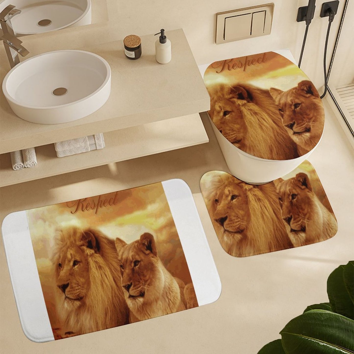 Shower Curtain Set with 3 Rugs