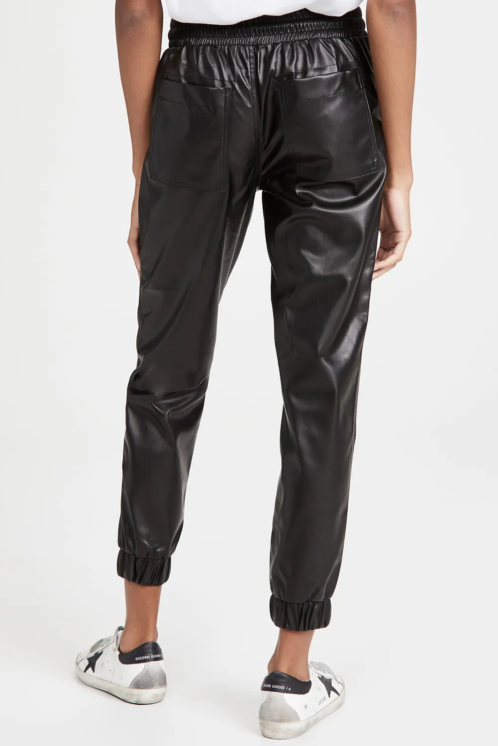 Drawstring PU Leather Pants with Pockets-SMALL-XL