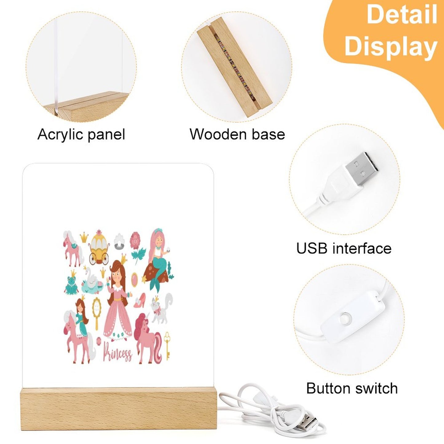 Acrylic Night Light with Wooden Base
