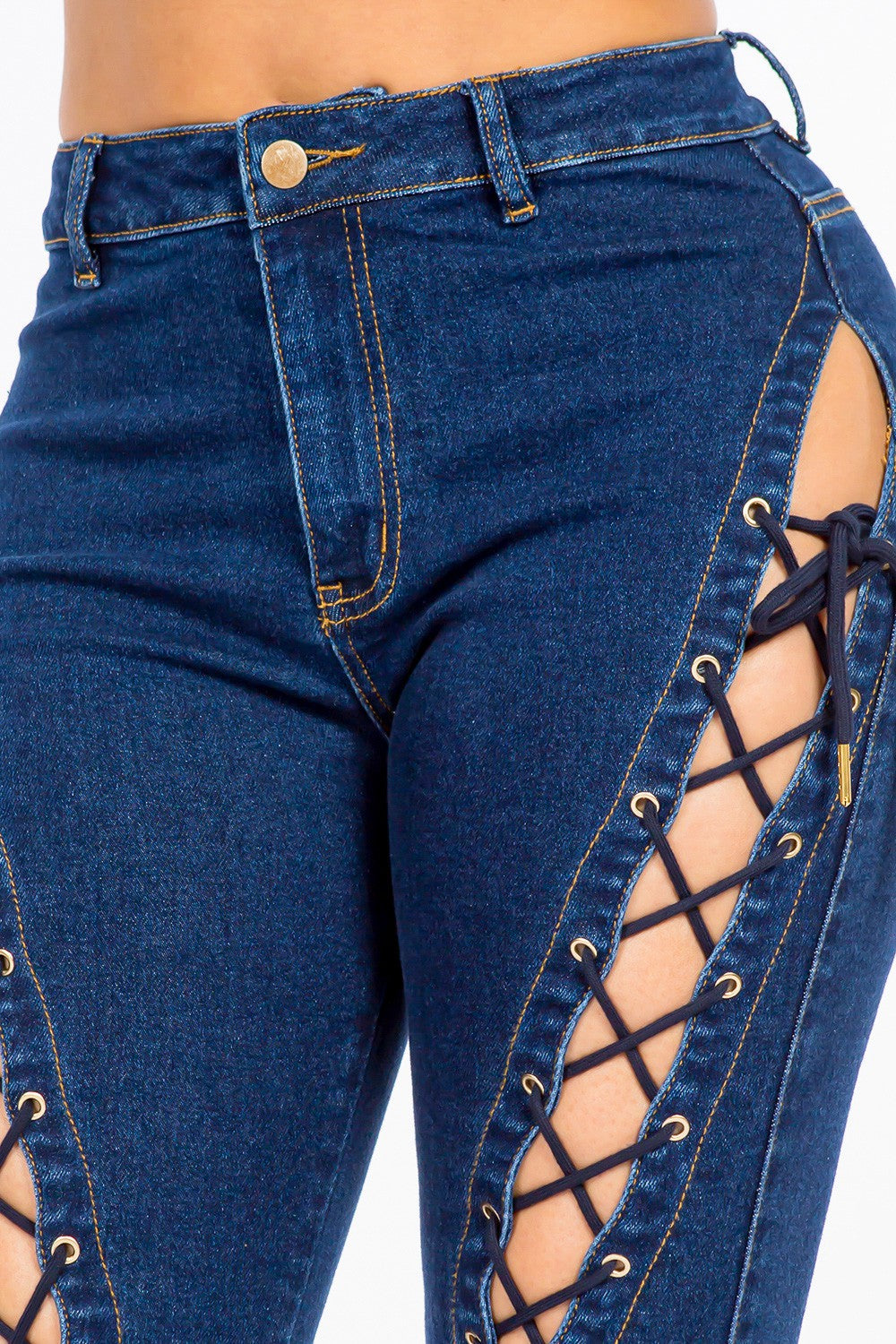 American Bazi High Rise Lace Up Jeans-S/M/L