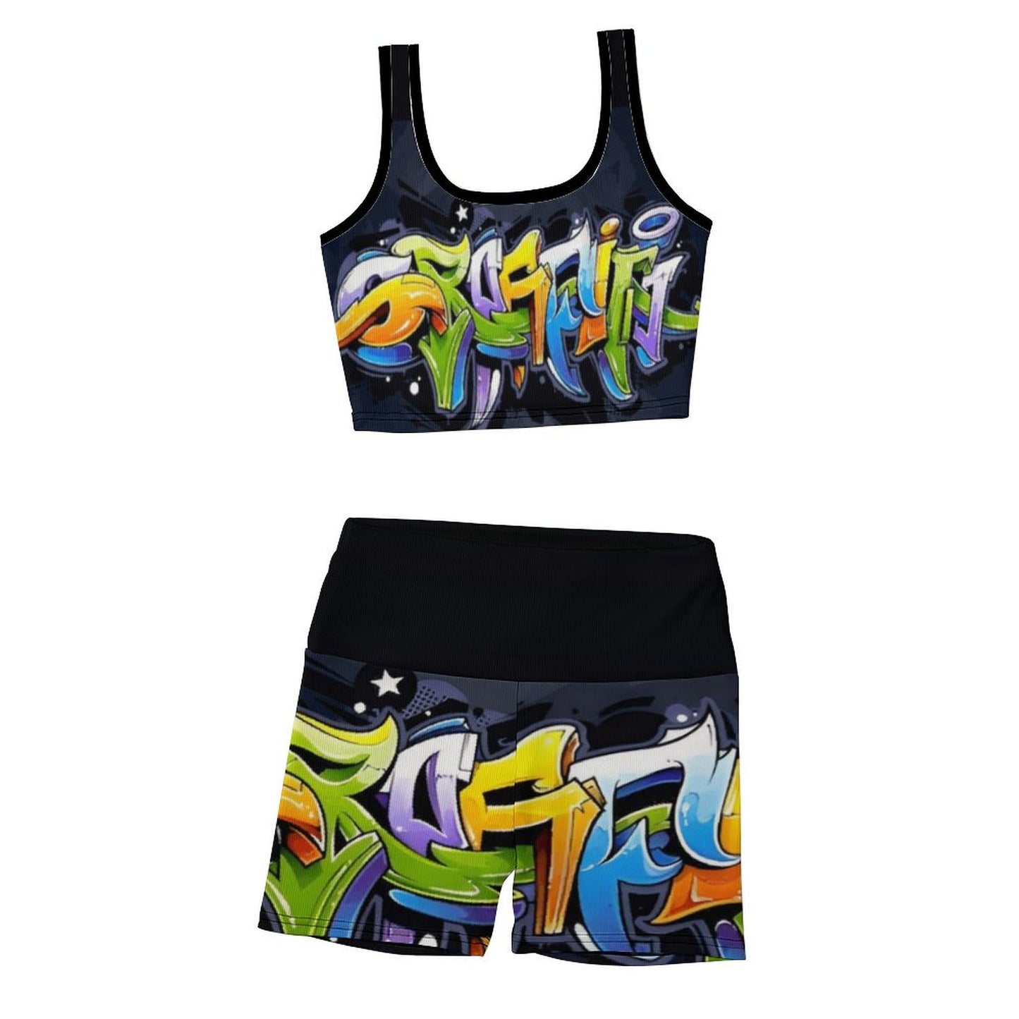 COLORFUL GRAFFITI Ribbed Yoga Set-SMALL-2XL