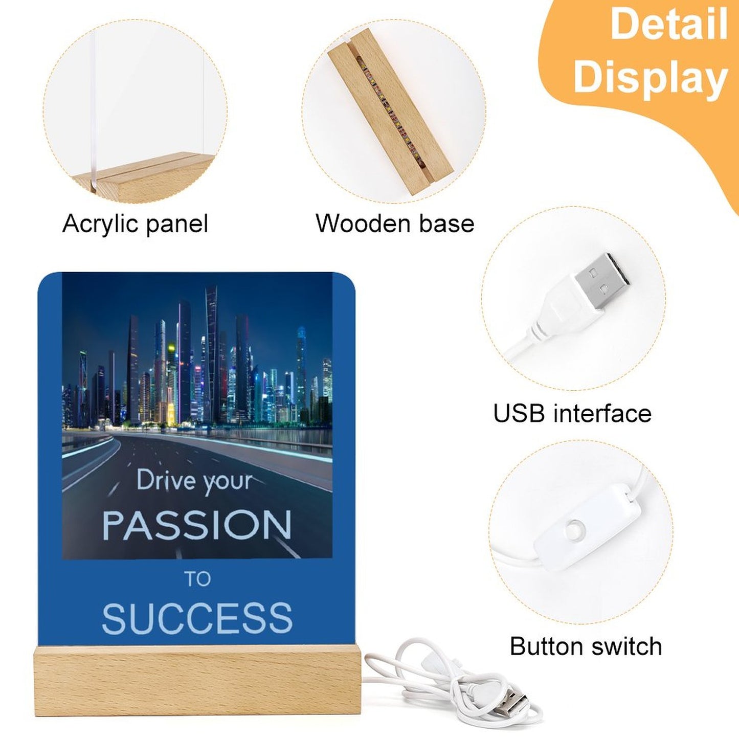 Acrylic Night Light with Wooden Base