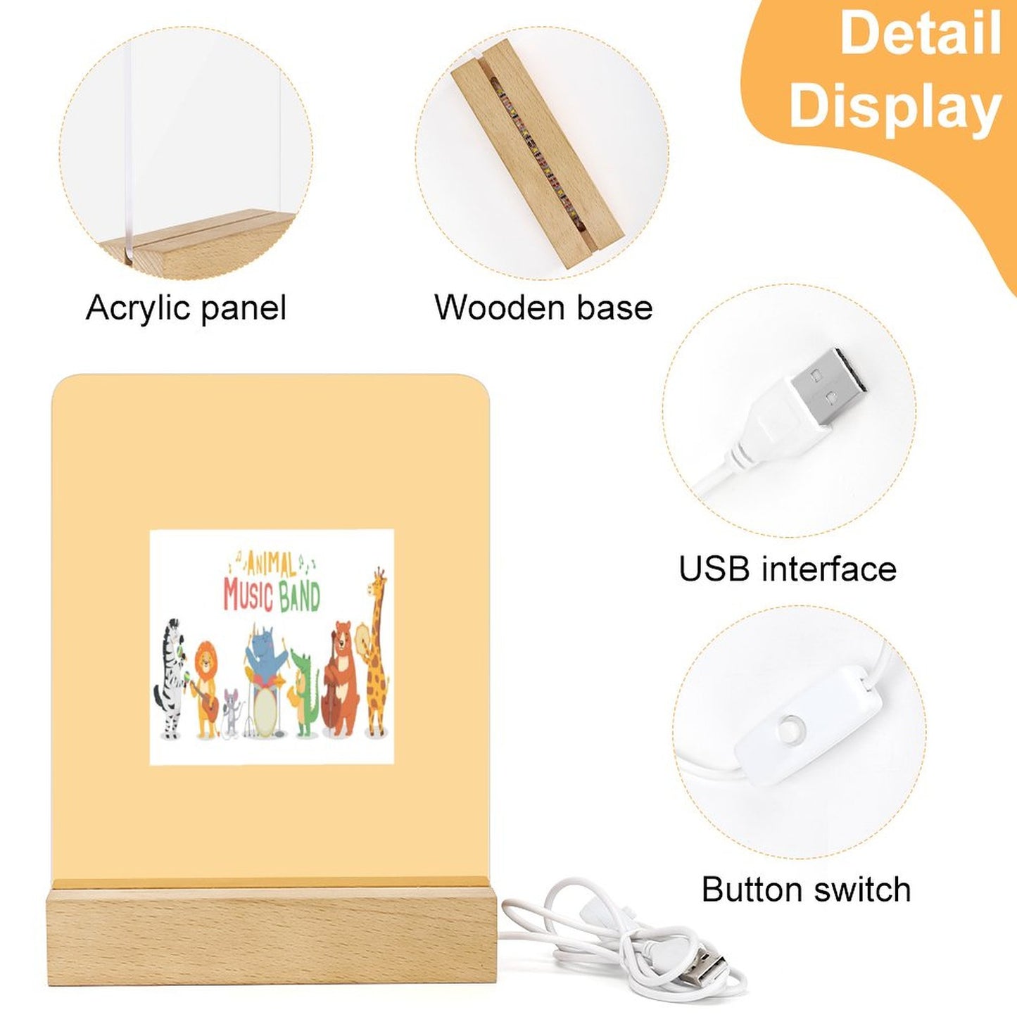 Acrylic Night Light with Wooden Base