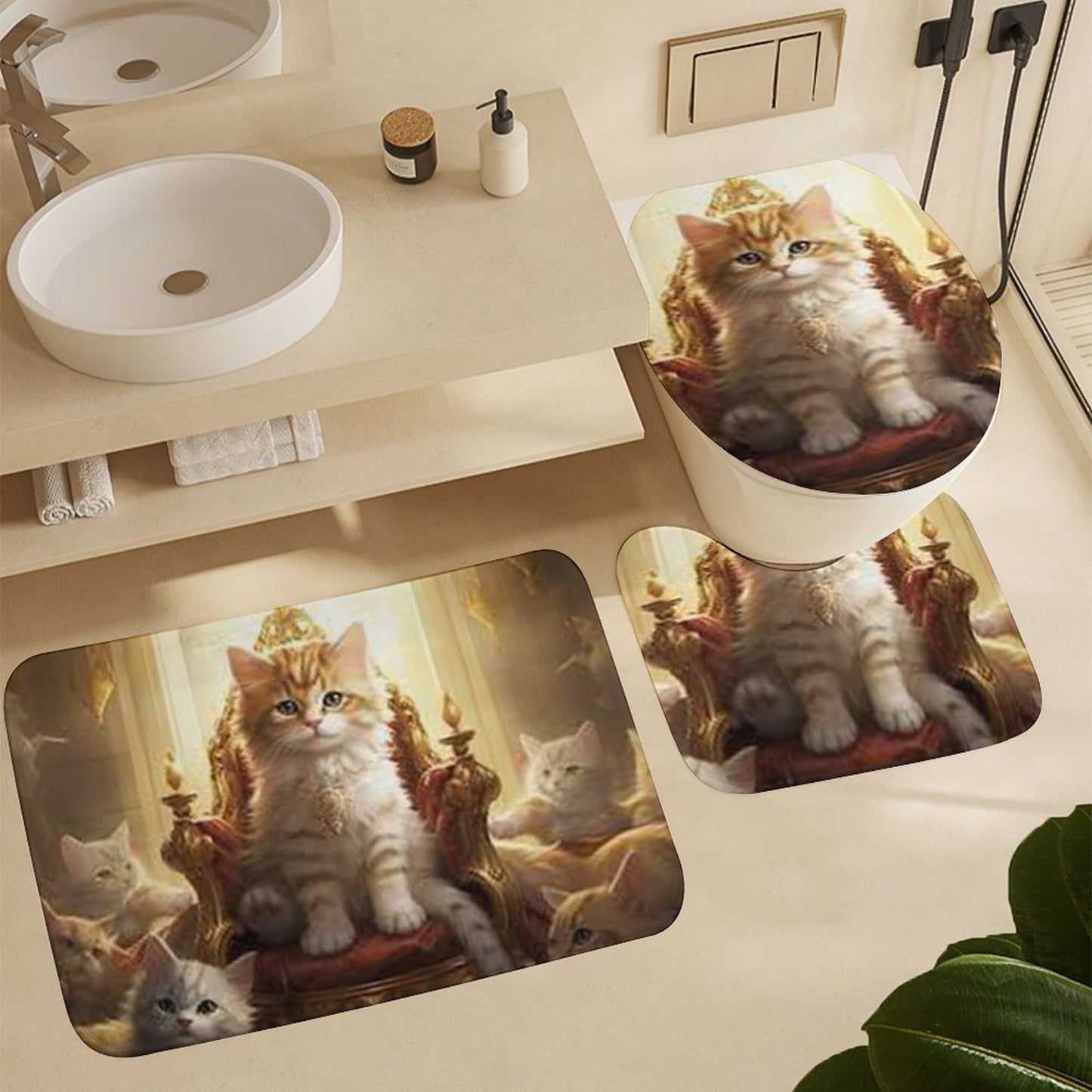 Shower Curtain Set with 3 Rugs