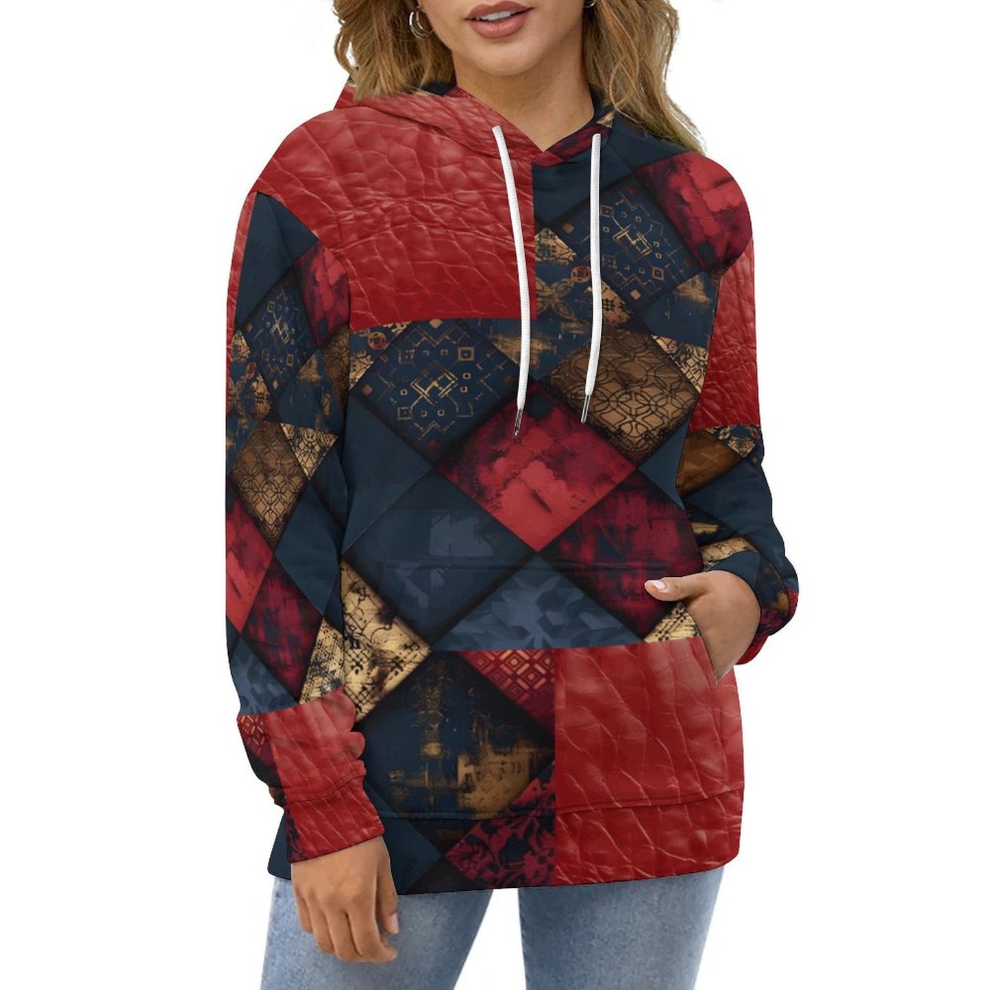 TRIANGLES & LEATHER Women's Hoodie with Double-layer Cap-SMALL-5XL