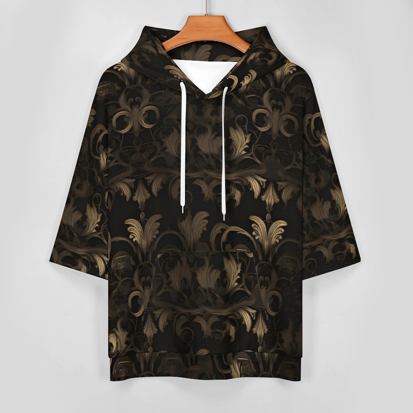 BLACK & GOLD ACCENT Half Sleeve Hoodie-SMALL-6XL