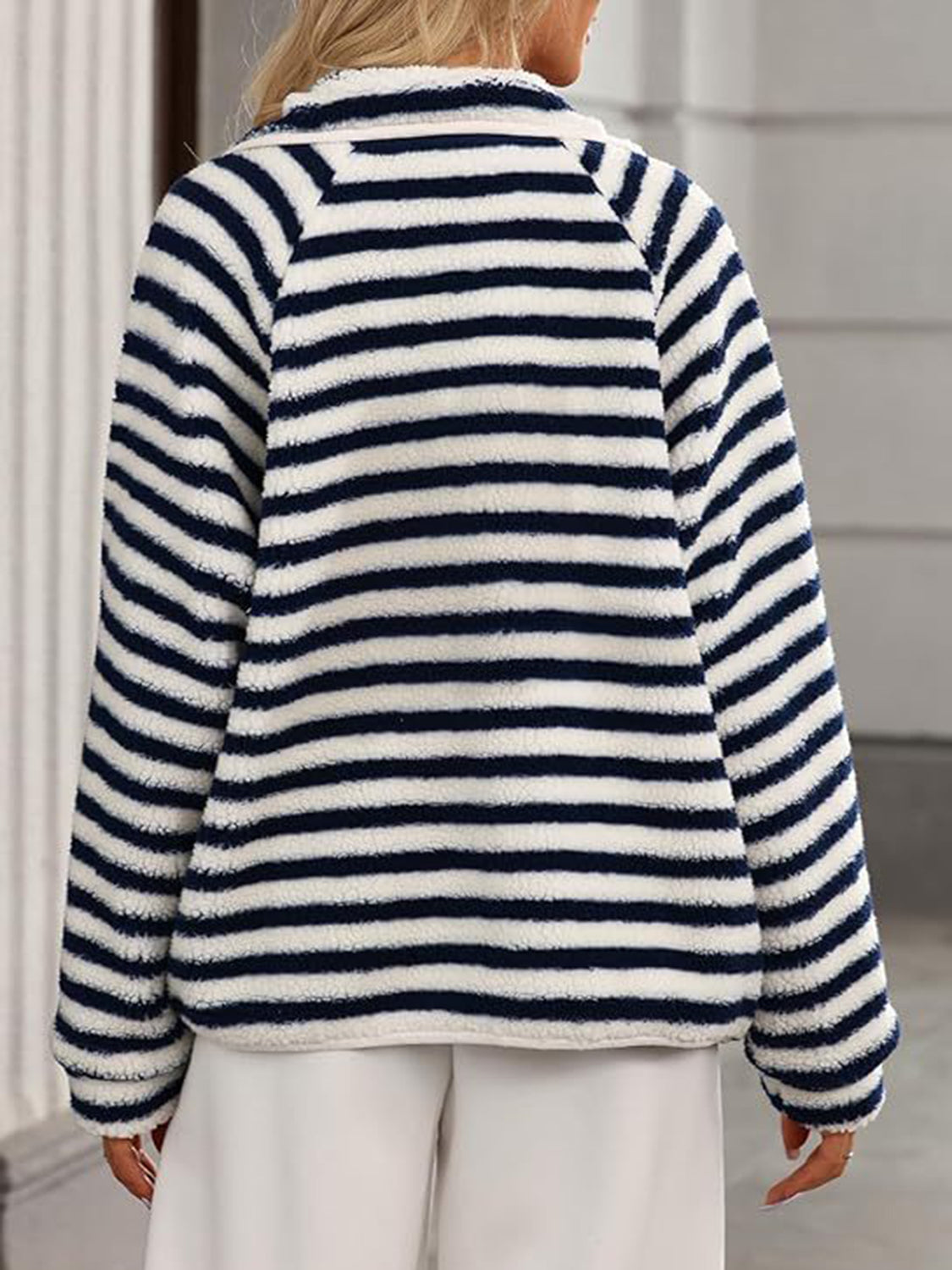 Pocketed Half Snap Sherpa Jacket (2 STYLES: cow print/blue stripe)-S-XL