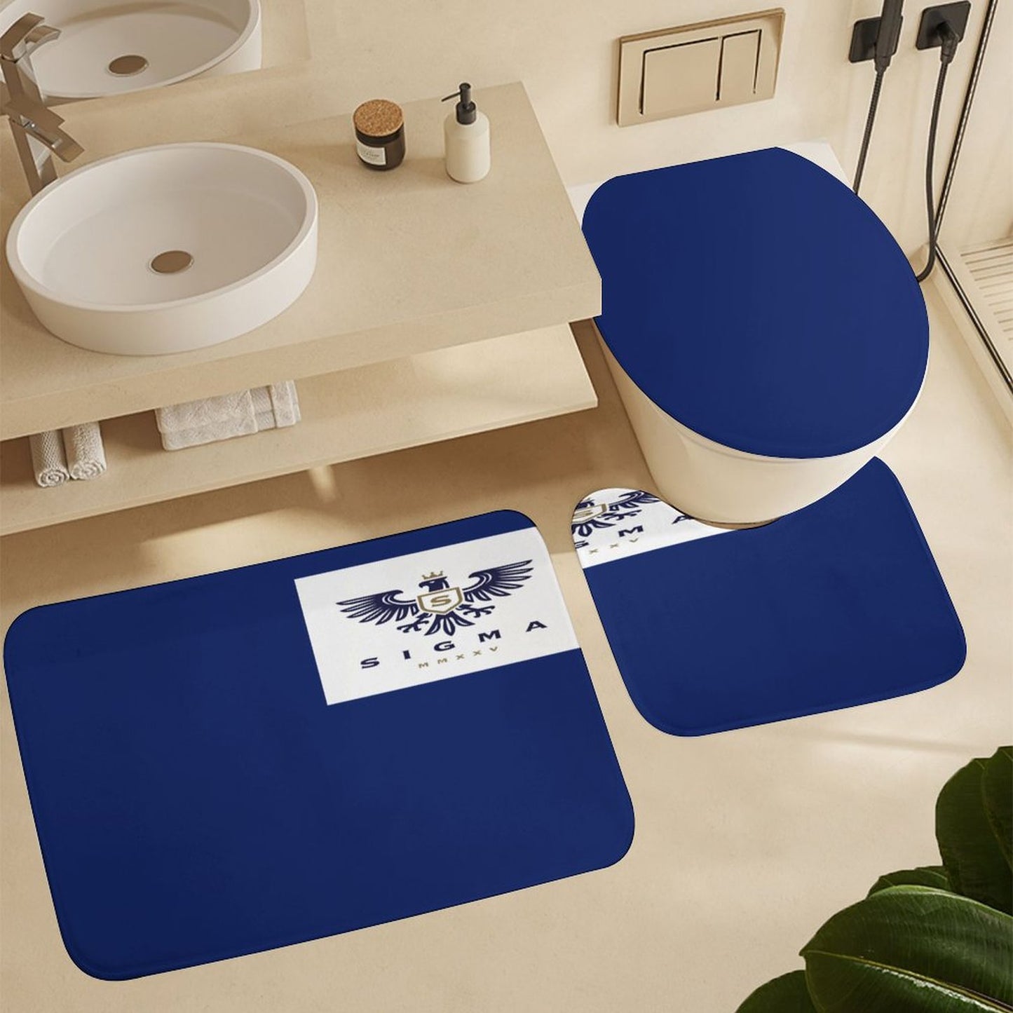 Shower Curtain Set with 3 Rugs