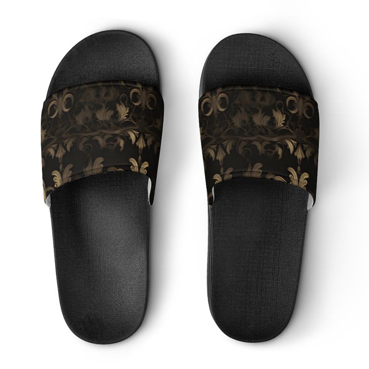 BLACK & GOLD ACCENT Unisex PVC Slippers or Slides
