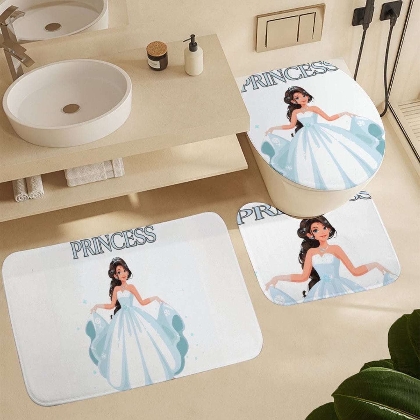 Shower Curtain Set with 3 Rugs