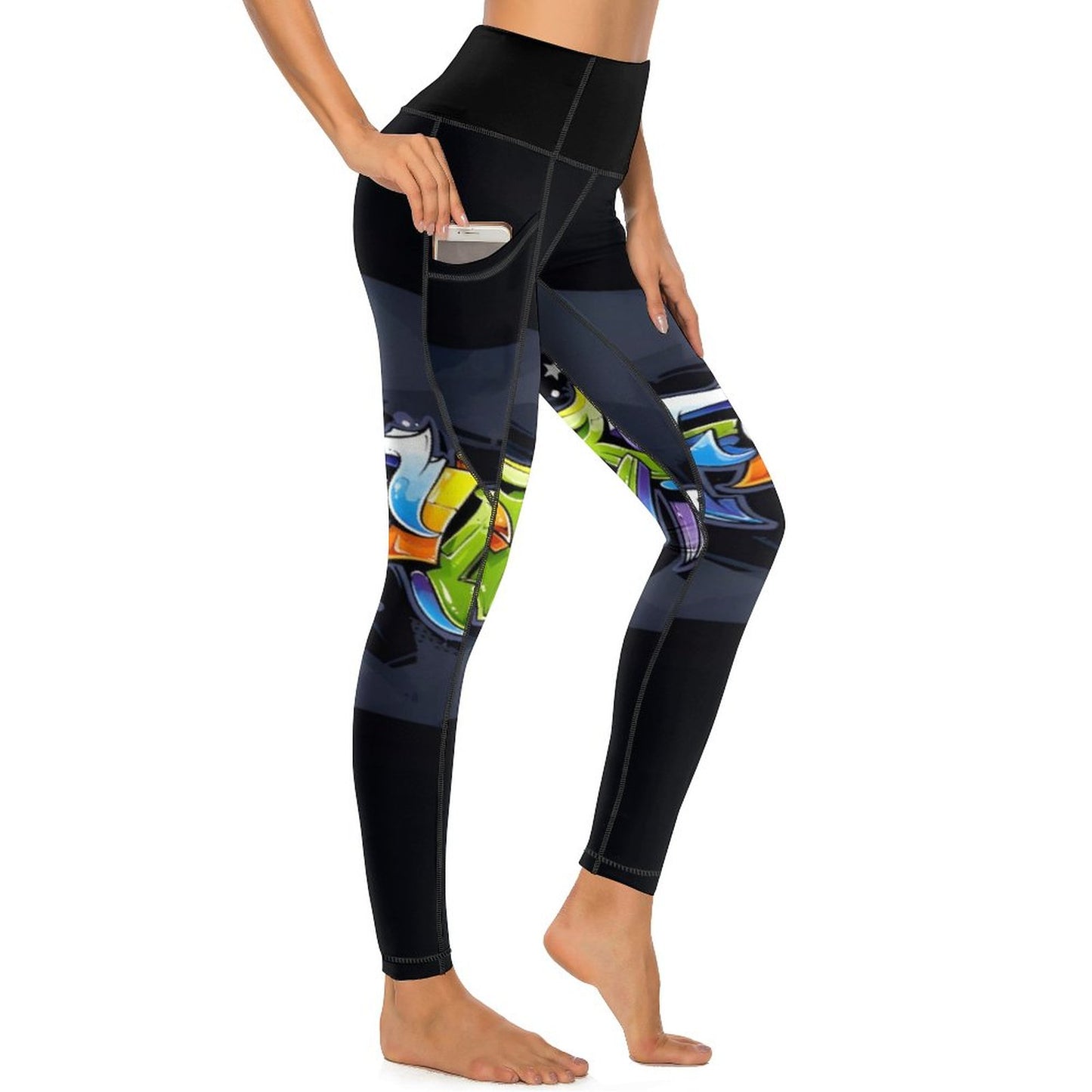 COLORFUL GRAFFITI Yoga Pants with 2 Pockets-SMALL-2XL