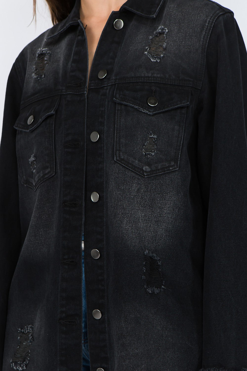 American Bazi Distressed Frayed Hem Denim Jacket (S/M/L)
