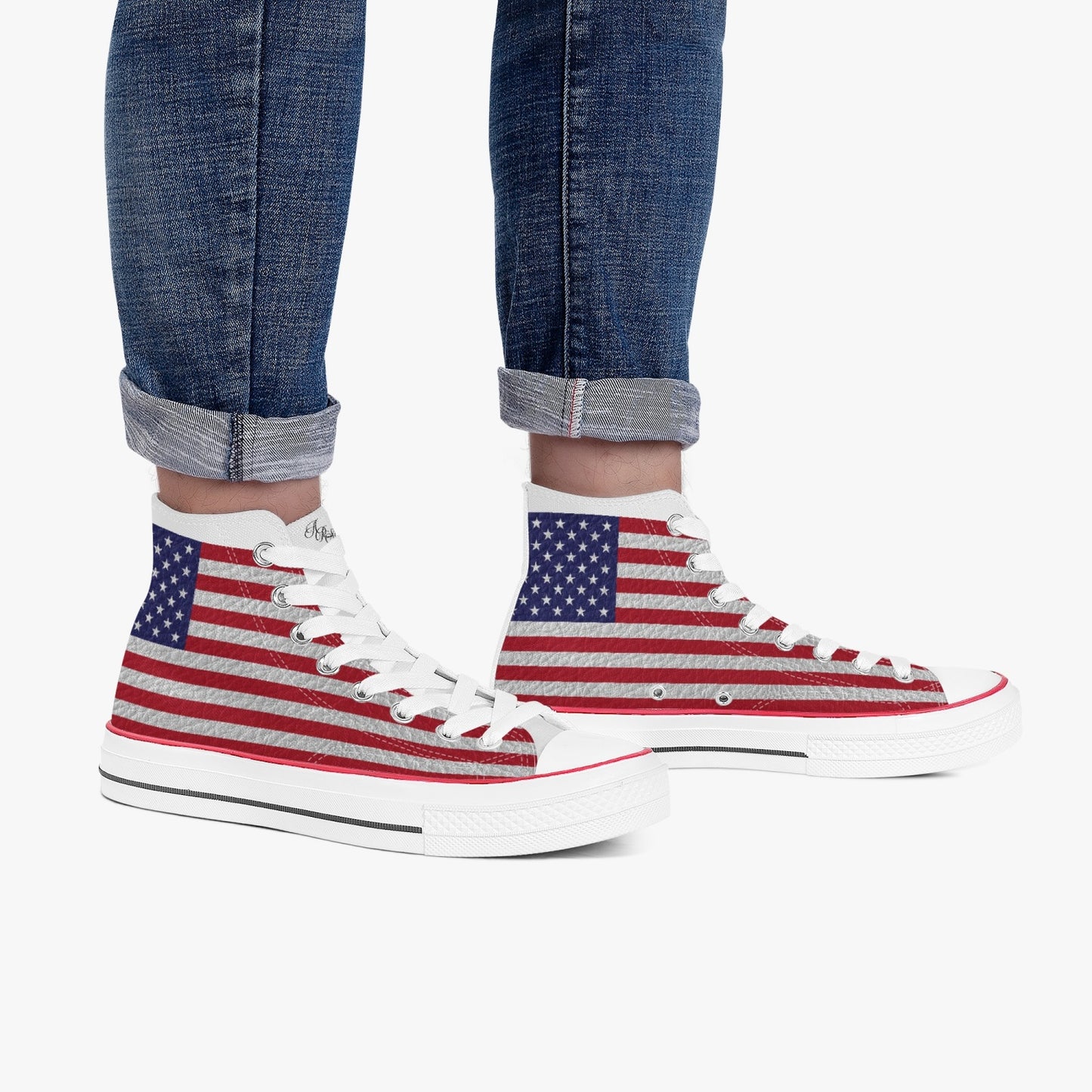 USA FLAG High-Top White Sneakers