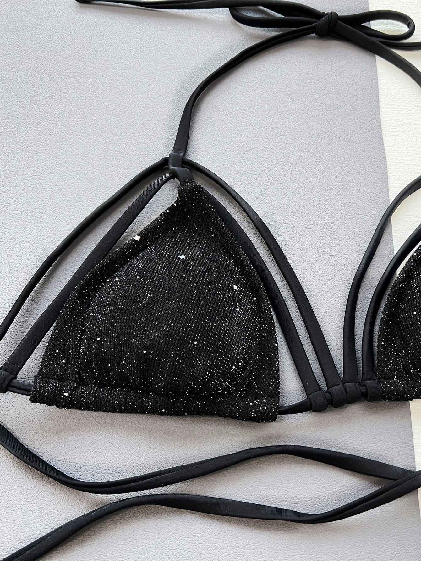 Glitter Halter Neck Strappy Two-Piece Bikini Set-S/M/L