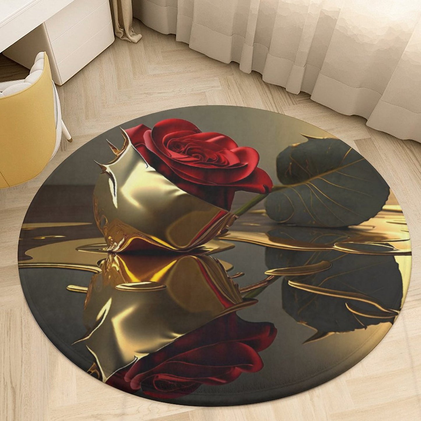 ROSE IN GOLD Round Coral Velvet Warm Floor Mat
