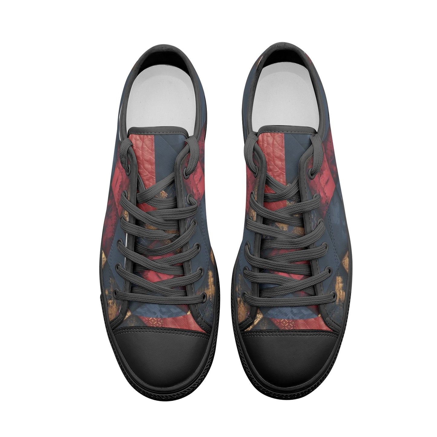 TRIANGLES & LEATHER Unisex Low Top Canvas Shoes (white or black soles)