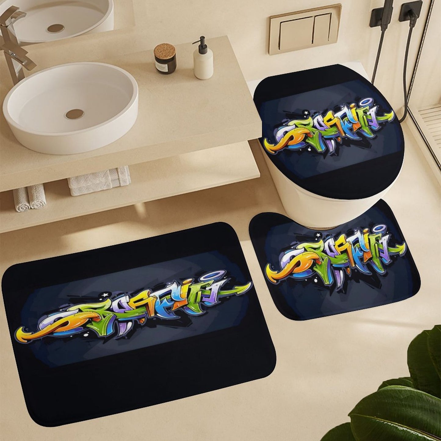 Shower Curtain Set with 3 Rugs