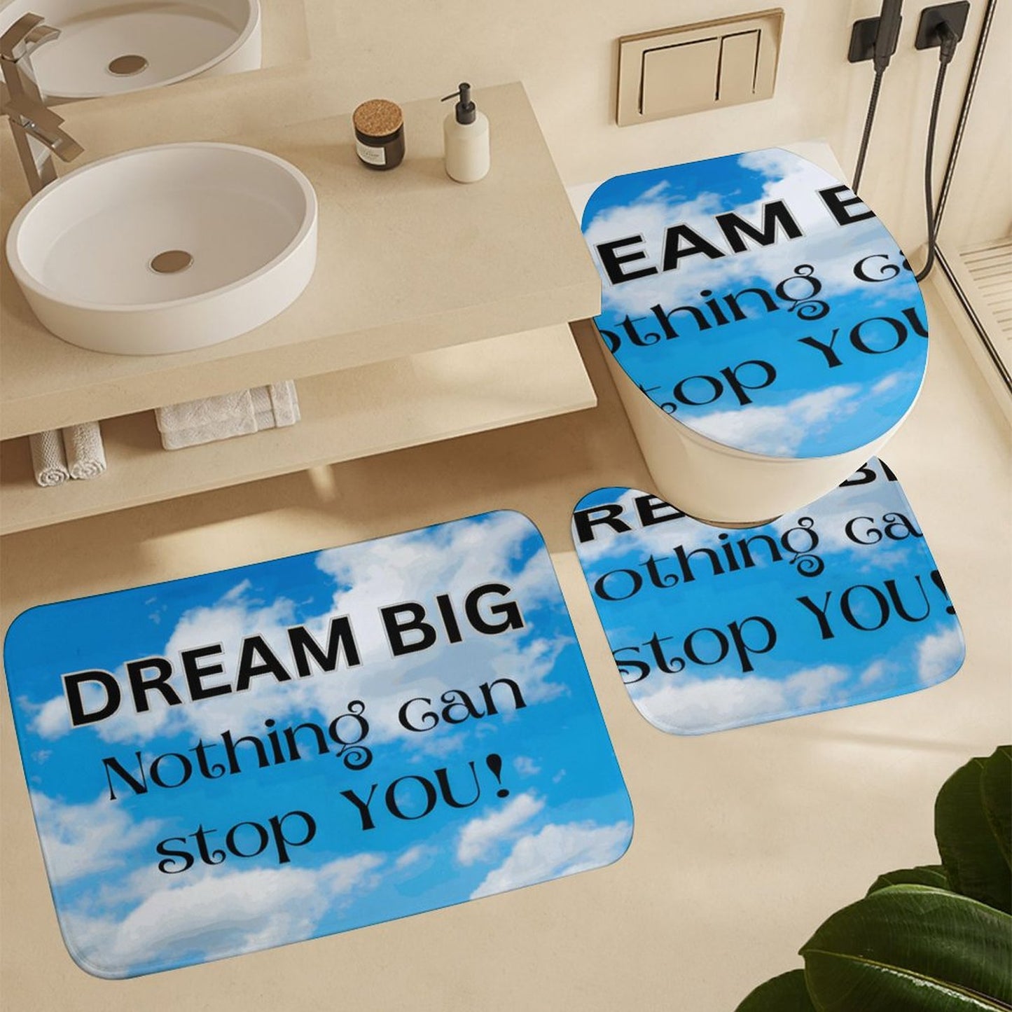 Shower Curtain Set with 3 Rugs