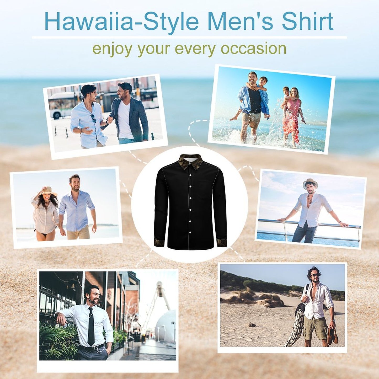 BLACK & GOLD ACCENT Men's Long Sleeve Shirt with Pocket-*XS-6XL