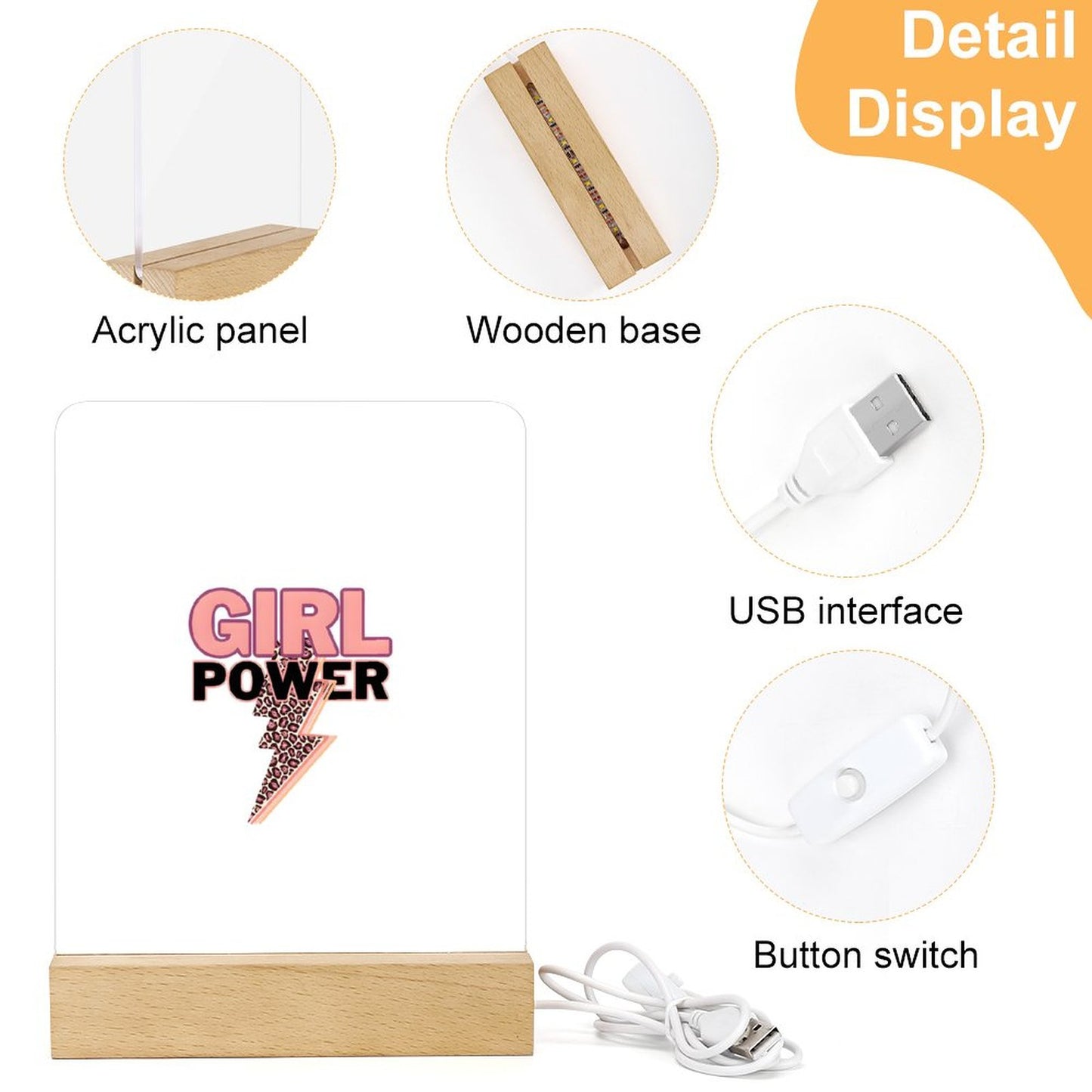 Acrylic Night Light with Wooden Base