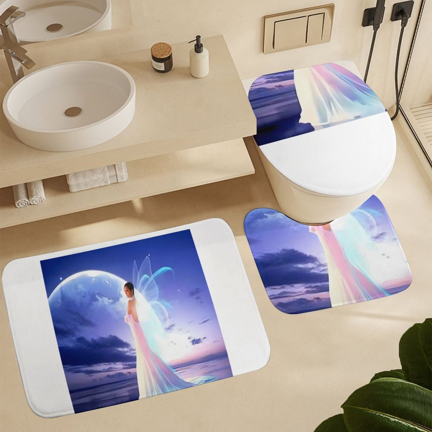 Shower Curtain Set with 3 Rugs