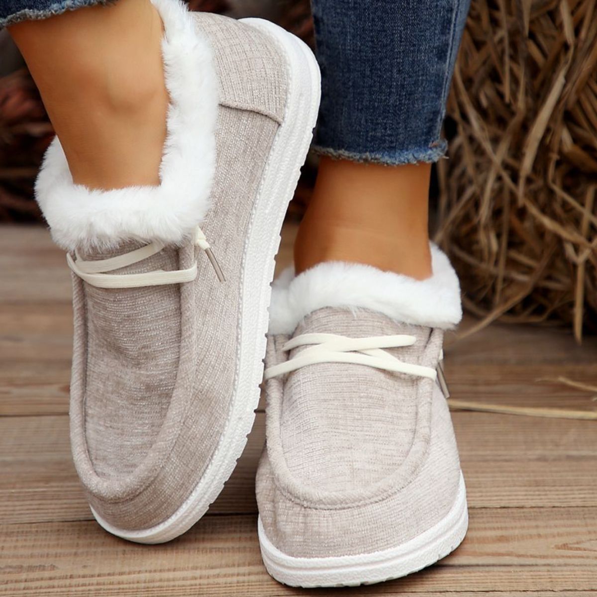 Lace Up Round Toe Furry Loafers (tangerine/black/lilac/light grey)
