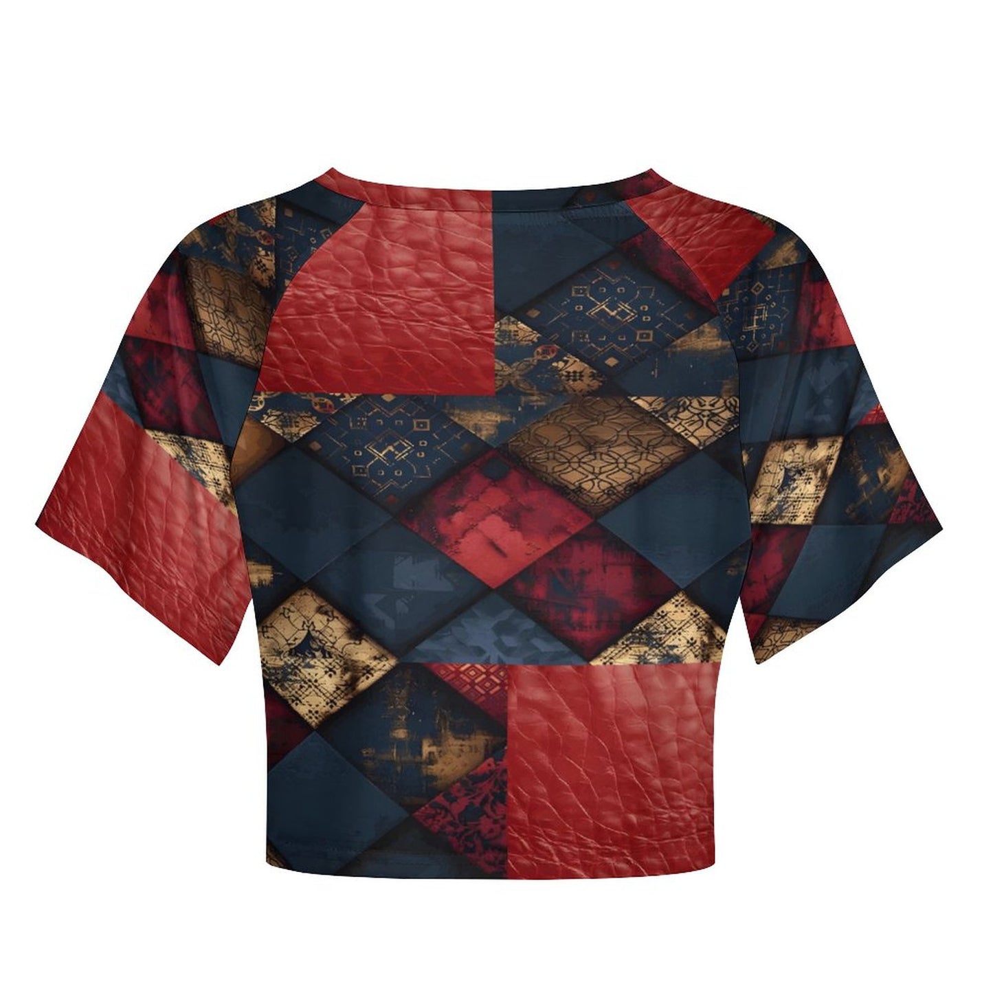 TRIANGLES & LEATHER Short Sleeve Crop Top-SMALL-3XL