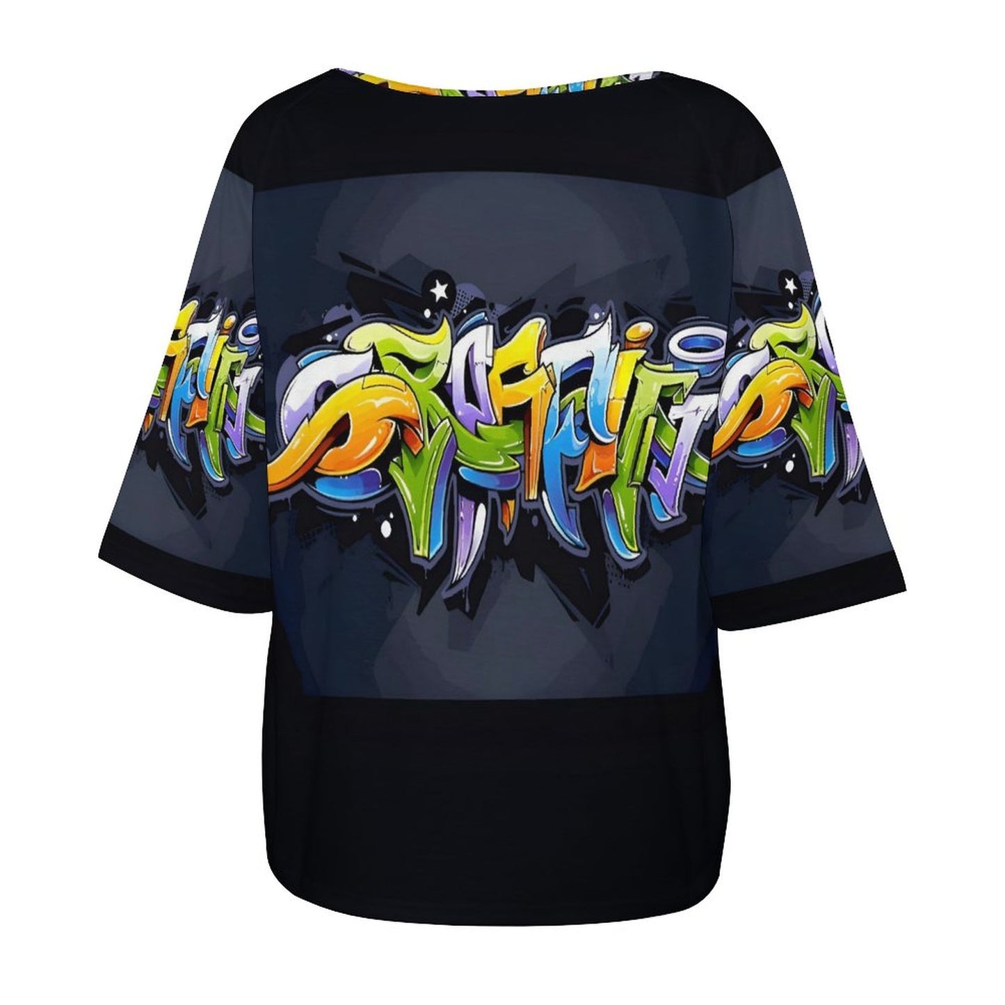 COLORFUL GRAFFITI Women’s Off the Shoulder Half-Sleeve T-shirt-SMALL-5XL