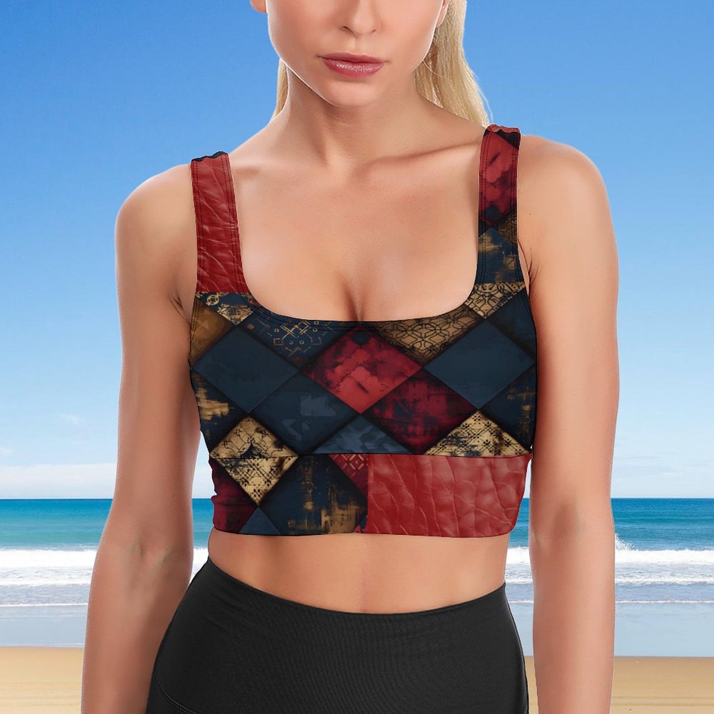 TRIANGLES & LEATHER Sports Bra-SMALL-2XL