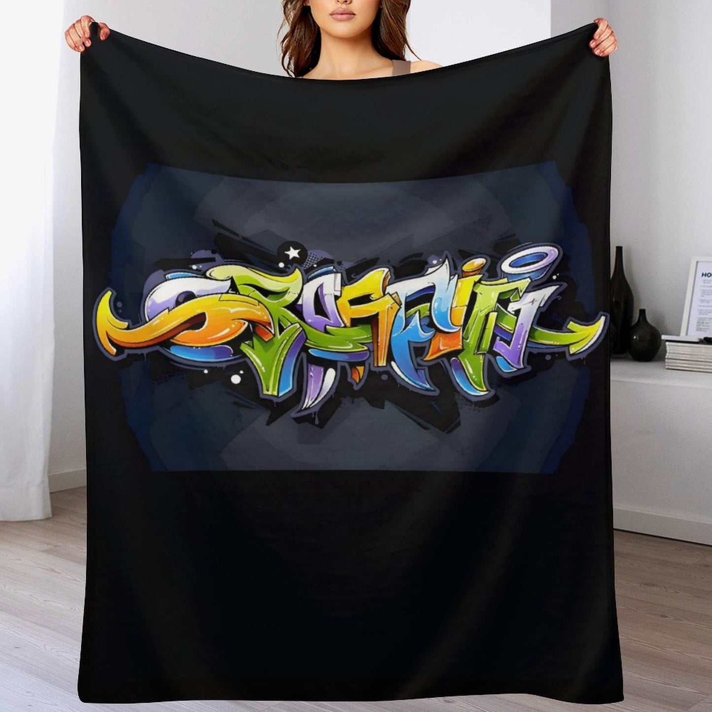 COLORFUL GRAFFITI Plush Flannel Blanket-70"x80" (Dual-sided Image)
