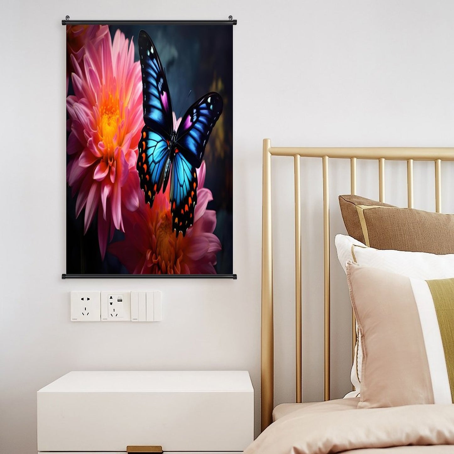 BLUE BUTTERFLY Canvas Hanging Poster with Scrolls-16"x24"/ 40x60cm