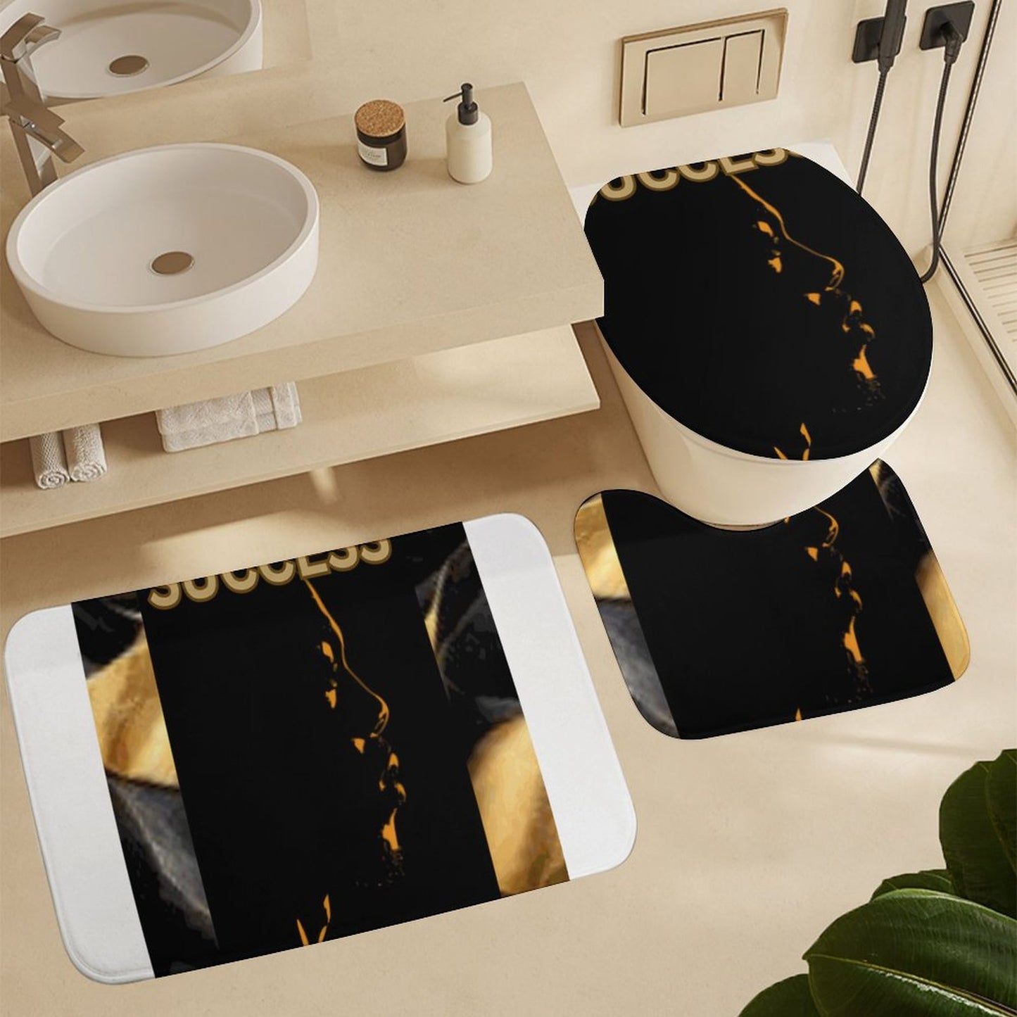 Shower Curtain Set with 3 Rugs
