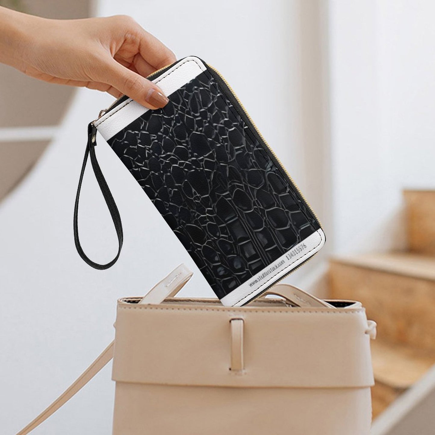 Leather Wallet with Wristlet Strap (2 Pictures on 2 Sides)