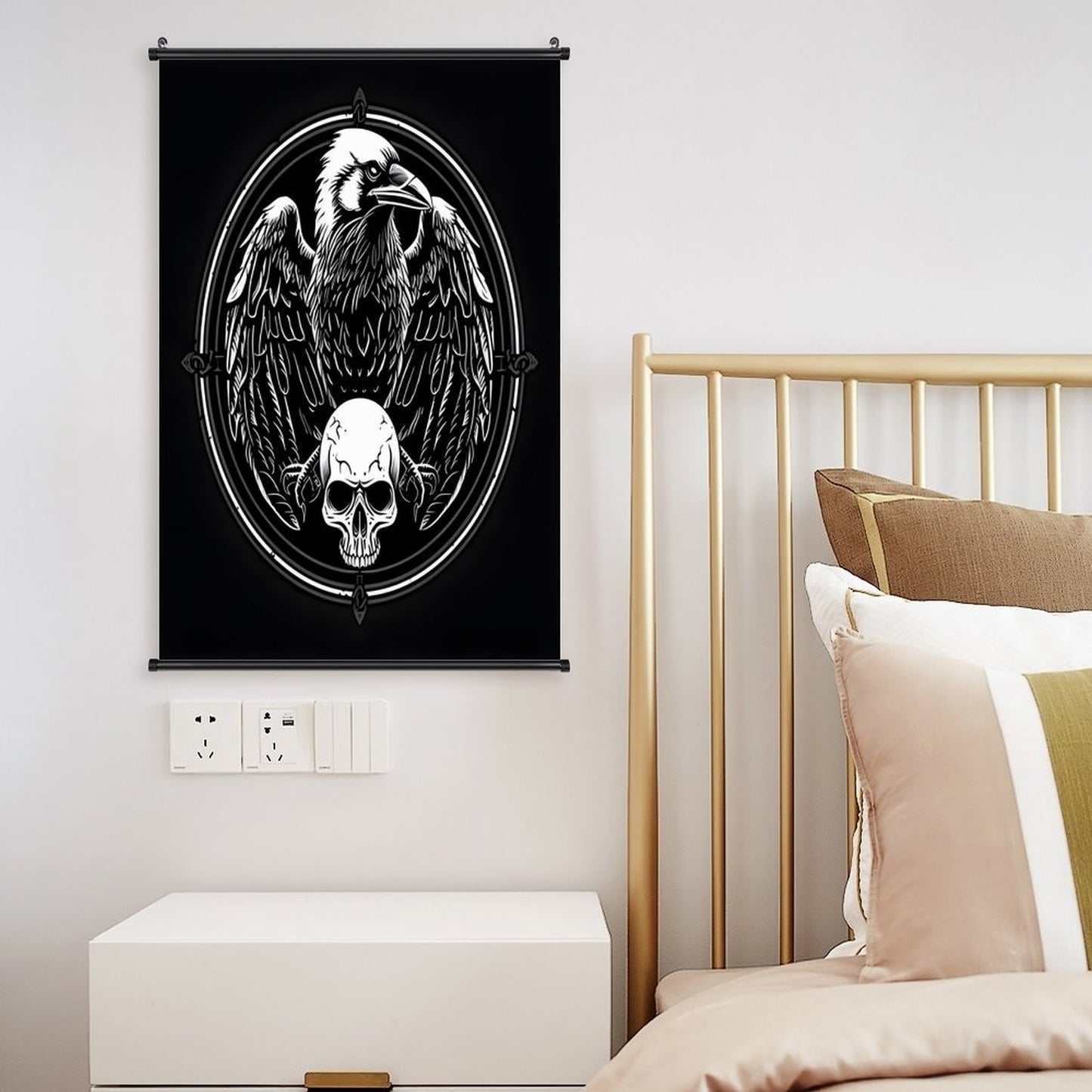 Canvas Hanging Poster with Scrolls-16"x24"/ 40x60cm-EAGLE & SKULL
