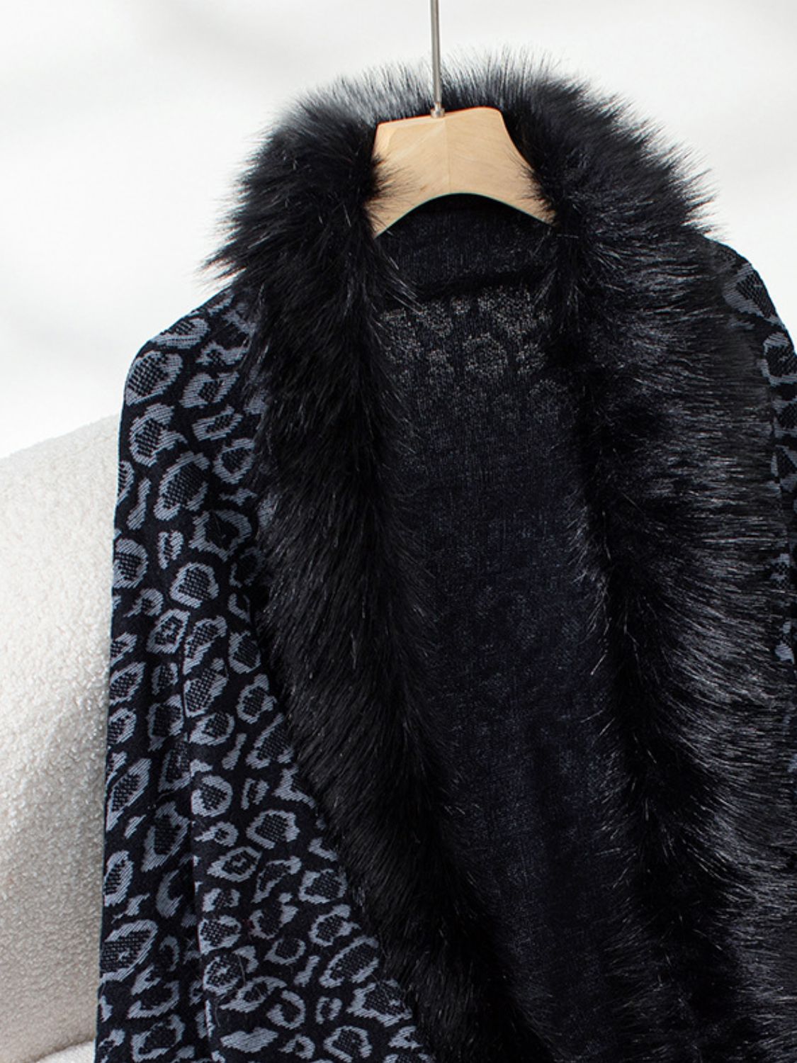 Fringe Leopard Open Front Long Sleeve Poncho (beige/chocolate/indigo/burgundy/brown/black)