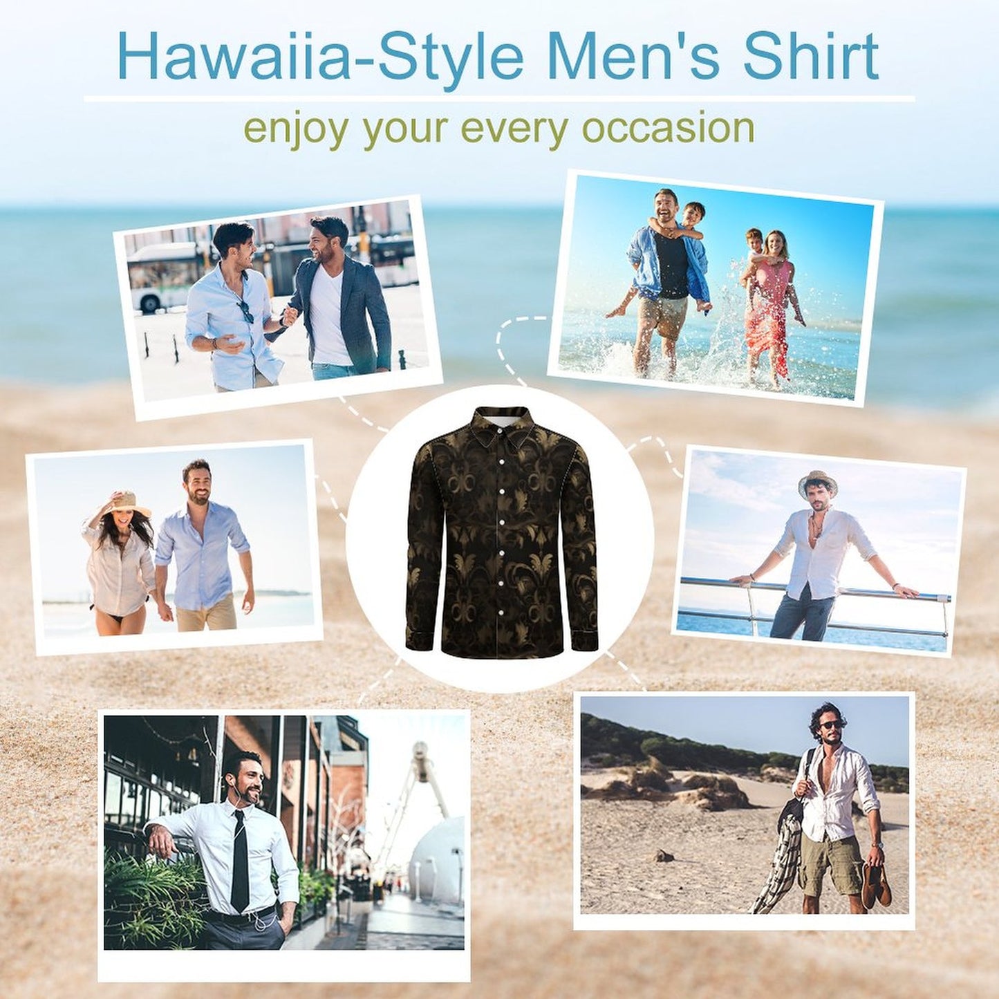 BLACK & GOLD ACCENT Men's Long Sleeve Shirt with Pocket-*XS-6XL