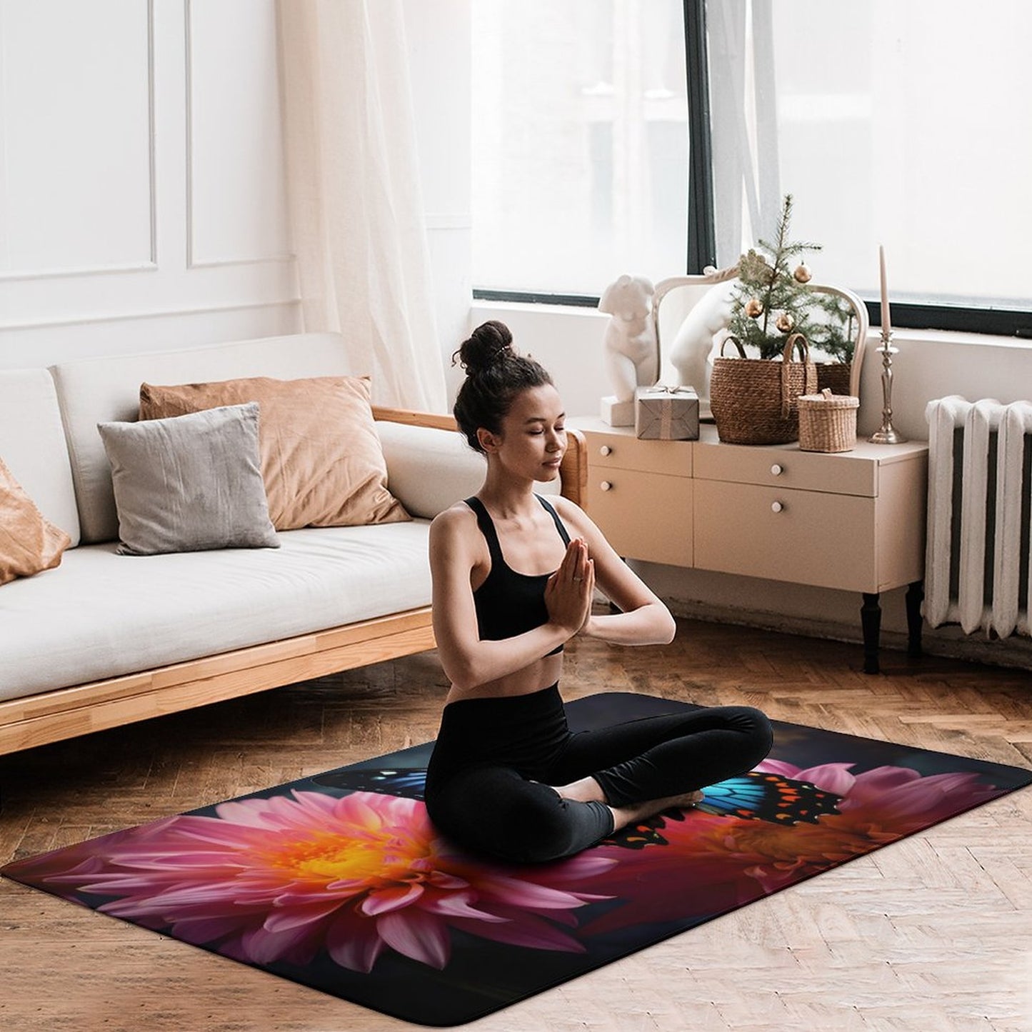 BLUE BUTTERFLY Coral Velvet Floor LARGE Mat for Home-60"x40"