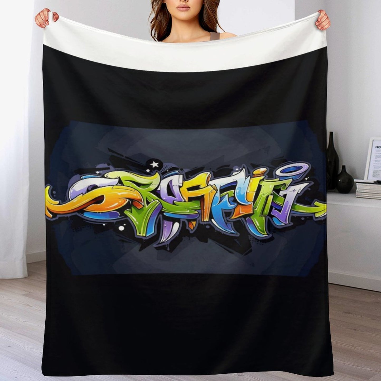 COLORFUL GRAFFITI Plush Flannel Blanket-60"x80" (Dual-sided Image)