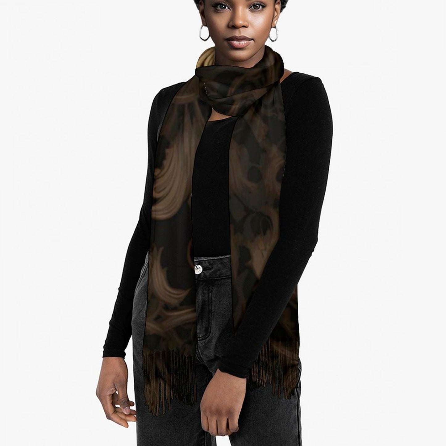BLACK & GOLD ACCENT Cashmere-like Tassel Scarf