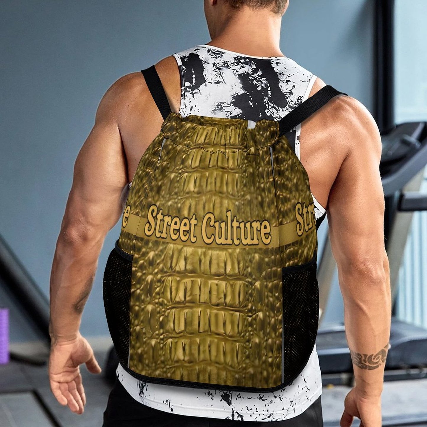 STREET CULTURE Alligator Drawstring Bag (bottom pocket for shoes)