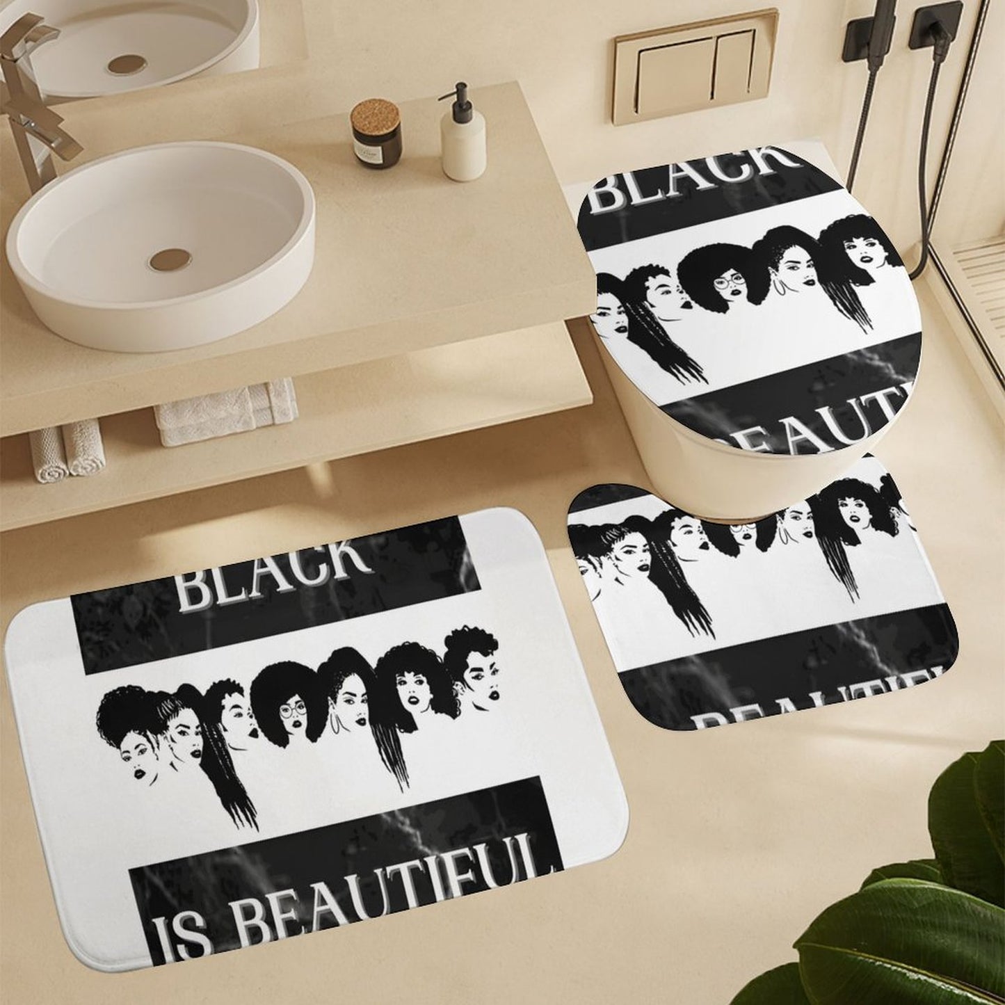 Shower Curtain Set with 3 Rugs