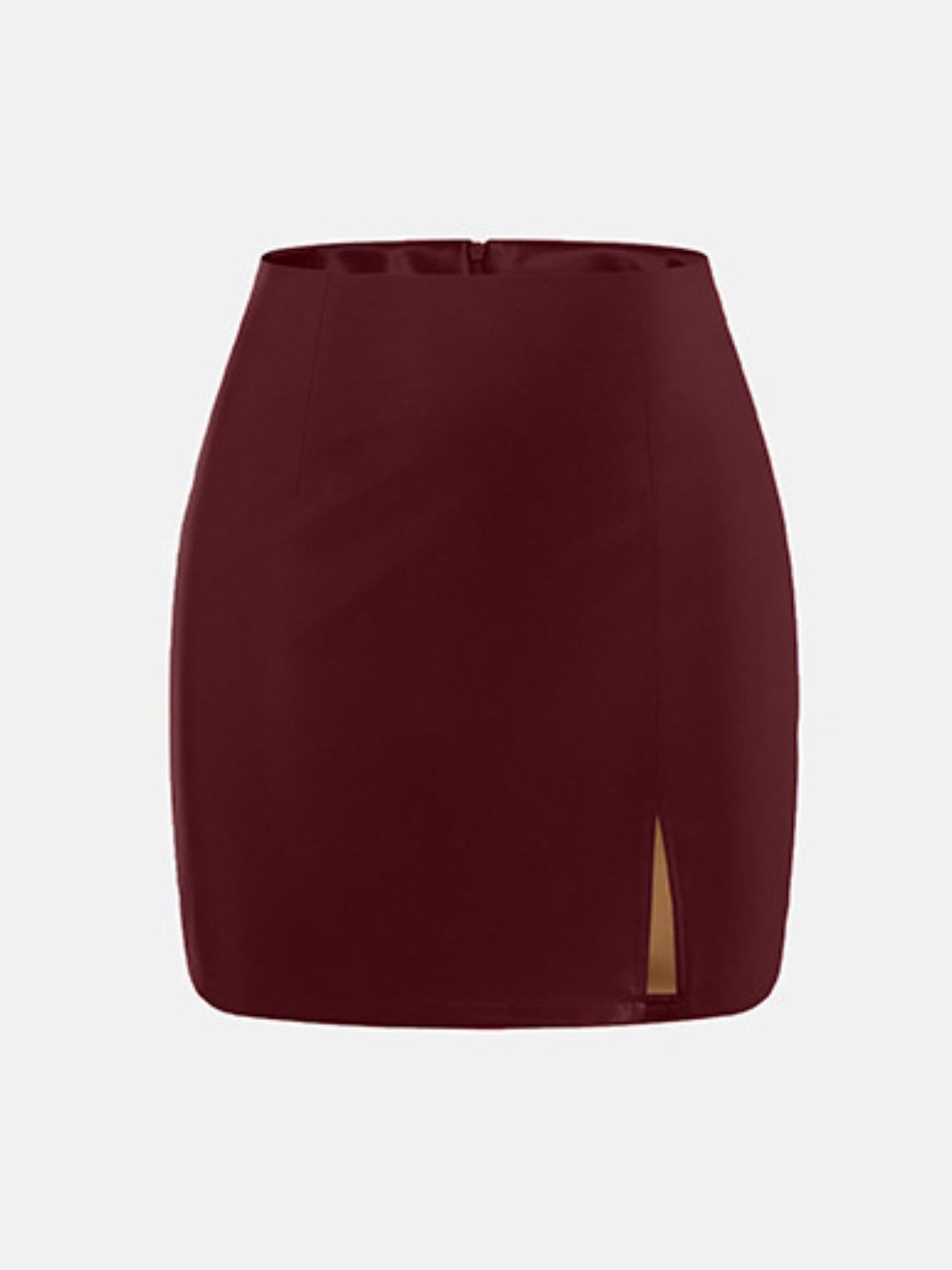 PU Leather Slit Mini Skirt with Zipper (black/red/burgundy)-SMALL-XL