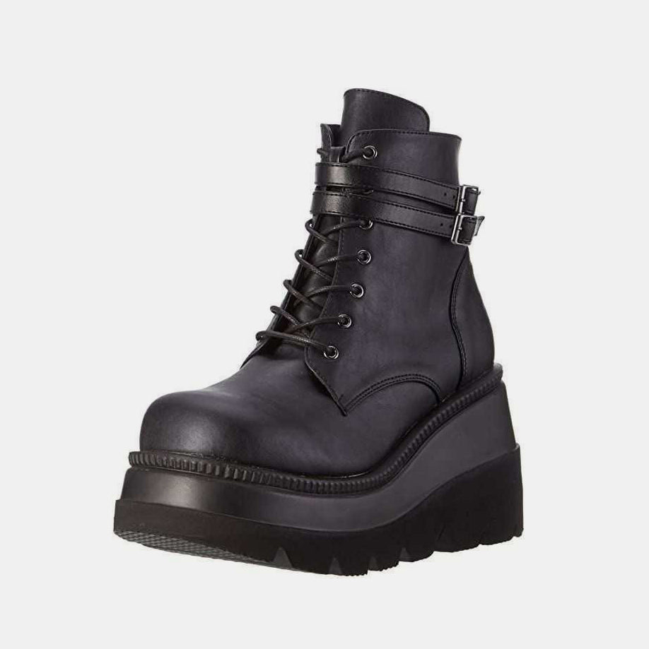 PU Leather Lace-Up Wedge Boots (white or black)