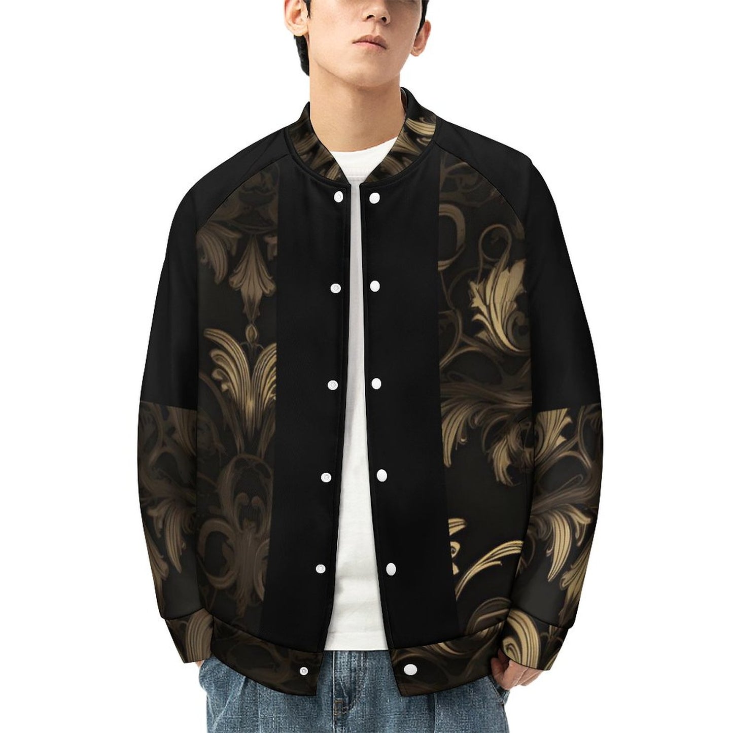 BLACK & GOLD ACCENT Baseball Jacket-2XS-6XL